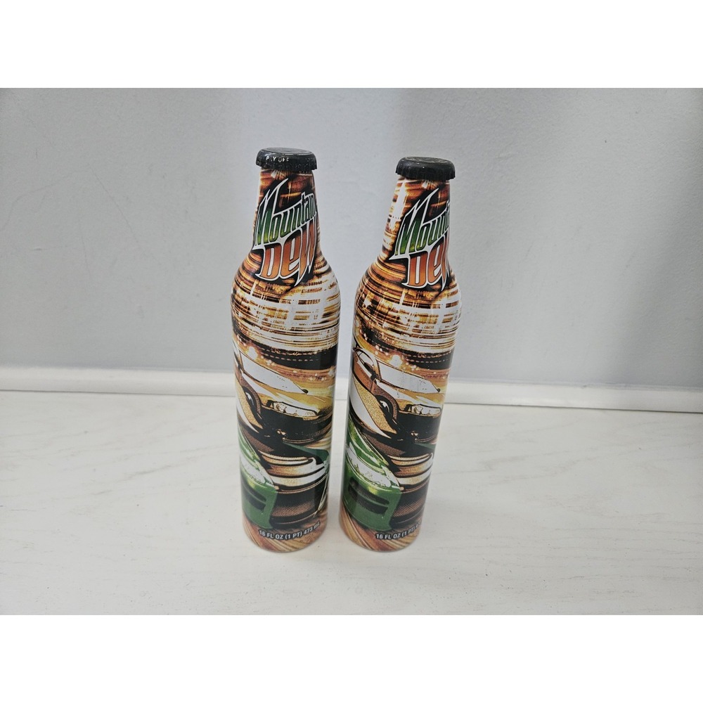 Vtg Set Of 2 Mountain Dew Label Art‎ 16 Oz Aluminum Bottles Sealed Collectibles